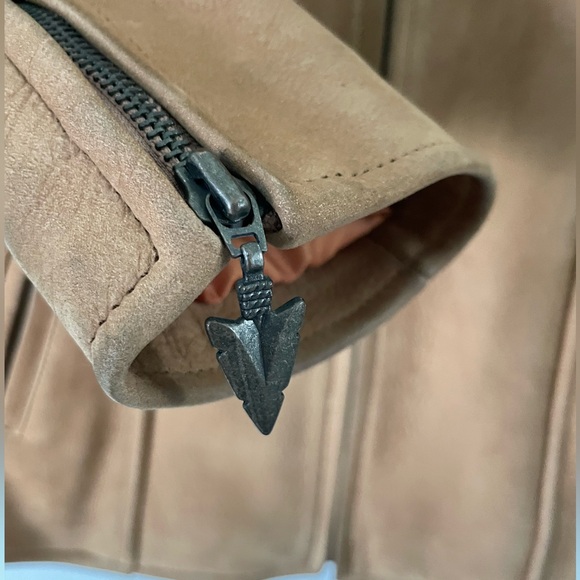 Vintage 80s/90s BEYOND Tan Leather Suede Jacket Womens USA Biker - Picture 5 of 9